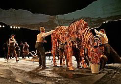 The life-size horses for the play were made from plywood and cane.
