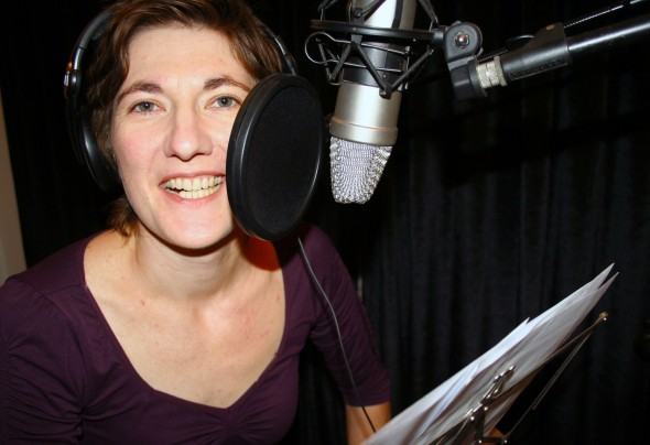 Marinda Botha recording in the studio