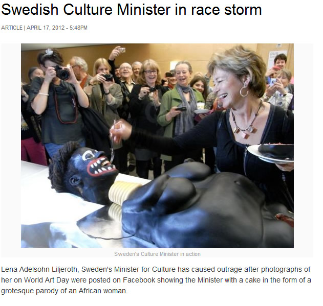 The Swedish Culture Minister's laughter as the artwork 'cries' has created headlines around the world.
