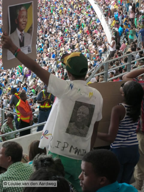 One Madiba supporter sports a fantastic hand-made shirt - RIP Madiba. 