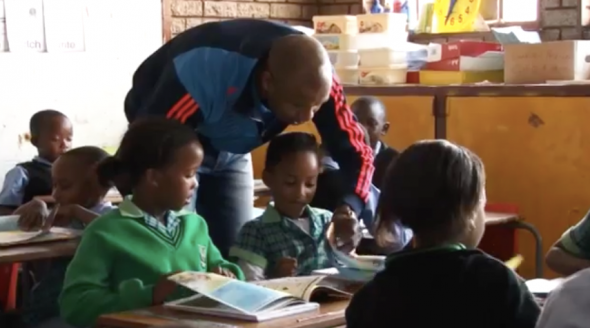 Lucas Radebe visits his old primary school