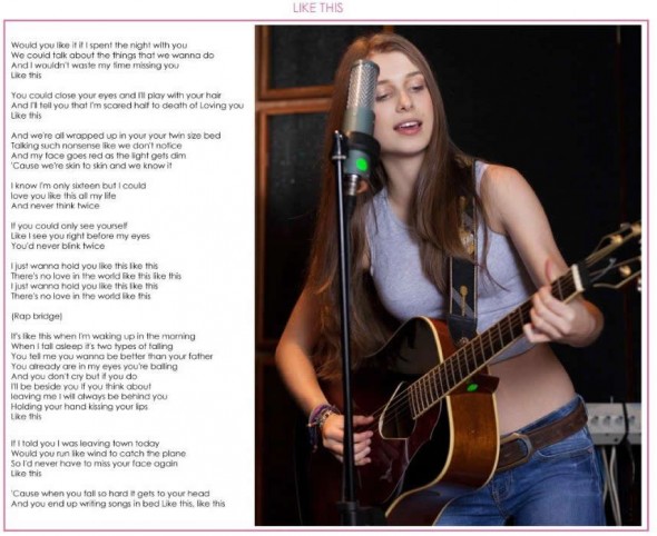 Lyrics for 'Like This' by South African teen Arabella Latham