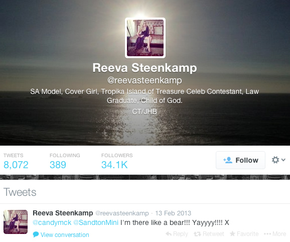 Reeva Steenkamp on Twitter