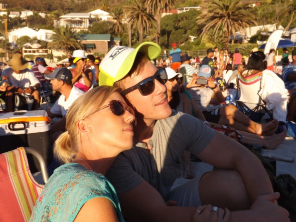Kirsty and I on Clifton 4th beach in Cape Town during the annual free Moonstruck concert