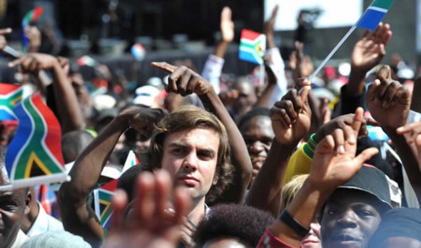 South Africans gathered for a Freedom Day celebration at the Union Buildings in Pretoria. Freedom Day, 27 April, marks the day in 1994 when the country held its first democratic elections. This year's vote takes place on 7 May, in  South Africa's 20th year of freedom. (Image: The Presidency) 