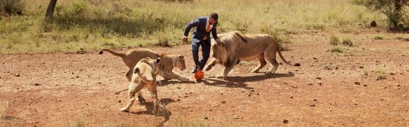 Kevin plays football with the lions. 