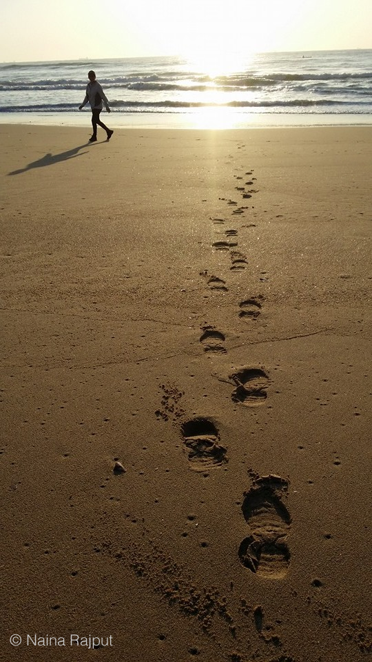 Photo: Naina Rajput‎ - "Printing my footprints in the sand while hubby Chan Rajput took the picture."