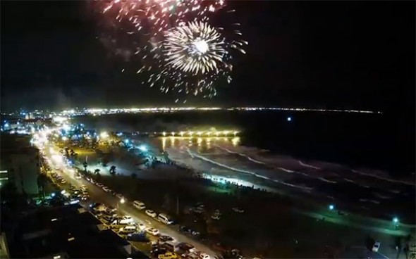 A screen grab from the video showing the fireworks display just after midnight on New Year's Eve. 