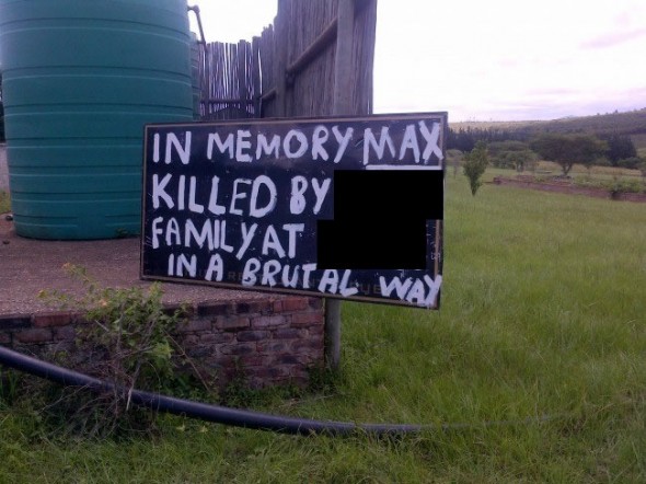 Sign erected at the site where Max was allegedly beaten to death