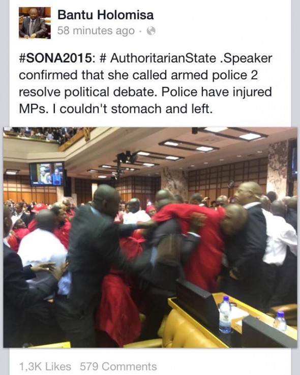 One of the tweets that went viral during #SONA2015 showing the 'scuffle'.