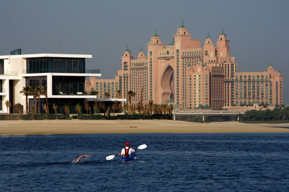 Photo: Simon Lam. Mitch nearing Atlantis to become youngest to swim Palm Jumeirah