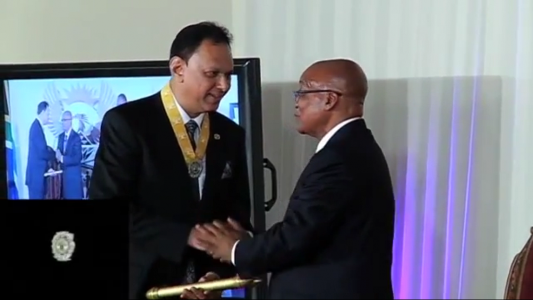Yusuf Abramjee receiving the National Order in 2013 from President Jacob Zuma. Photo:.abramjee.com