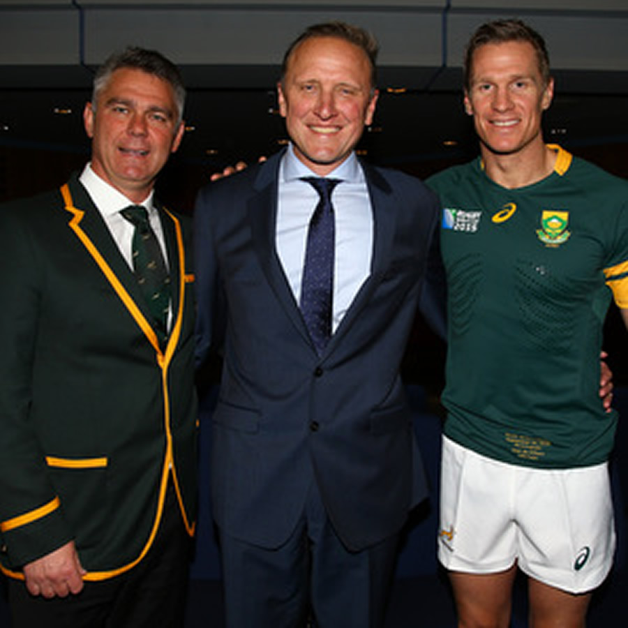 Springbok coach Heyneke Meyer, Former Protea fast bowler, Allan Donald, and Springboks captain Jean de Villiers. 