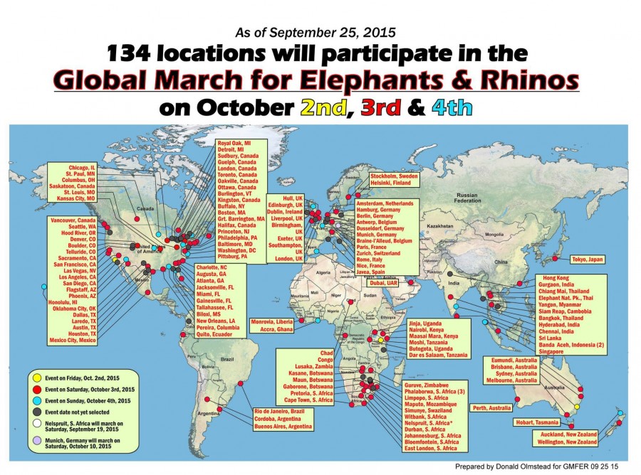 Rhino Elephant march locations