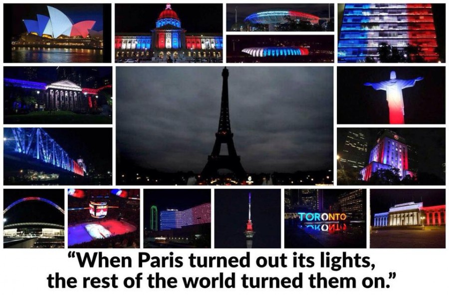World turns on lights for Paris