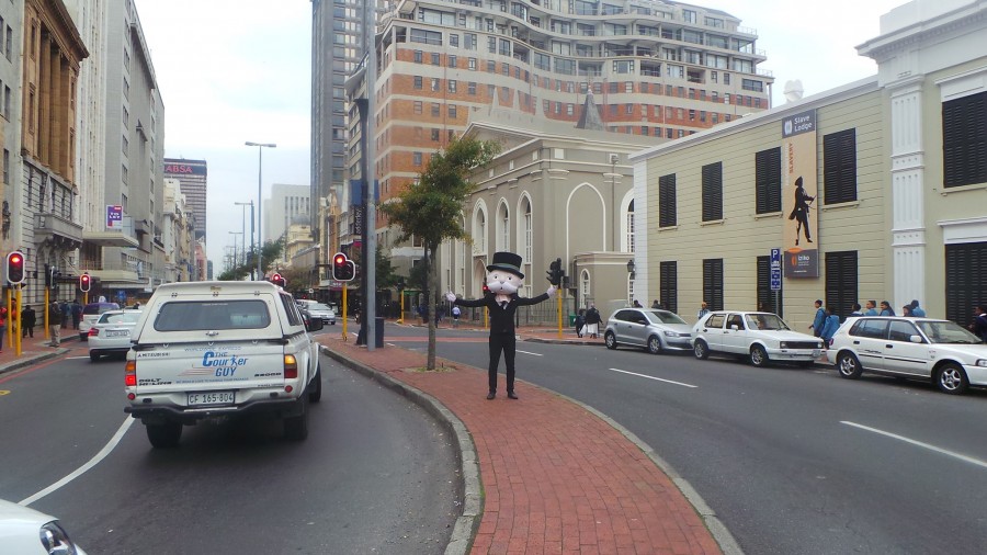 Mr. Monopoly on Adderly Street, Cape Town. Source: Monopoly Cape Town Facebook page.