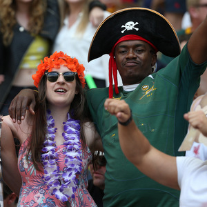 CAPE TOWN, SOUTH AFRICA - DECEMBER 13: Fans during day 2 of the HSBC Cape Town Sevens in the game between Kenya and USA at Cape Town Stadium on December 13, 2015 in Cape Town, South Africa. (Photo by Carl Fourie/Gallo Images)