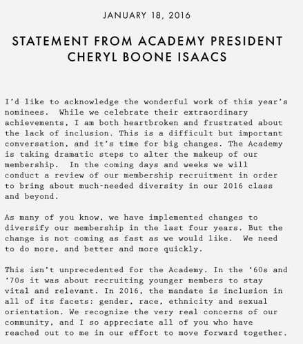 Statement from Academy President, issued by the Academy