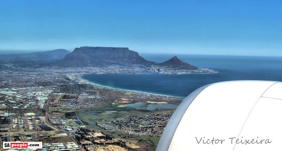 Plane flying over Cape Town