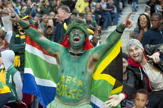 Springbok fan with flag