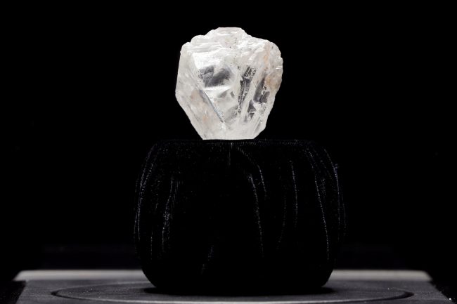 The 1109 carat "Lesedi La Rona" diamond is displayed in a case at Sotheby's in the Manhattan borough of New York, U.S., May 4, 2016. REUTERS/Lucas Jackson