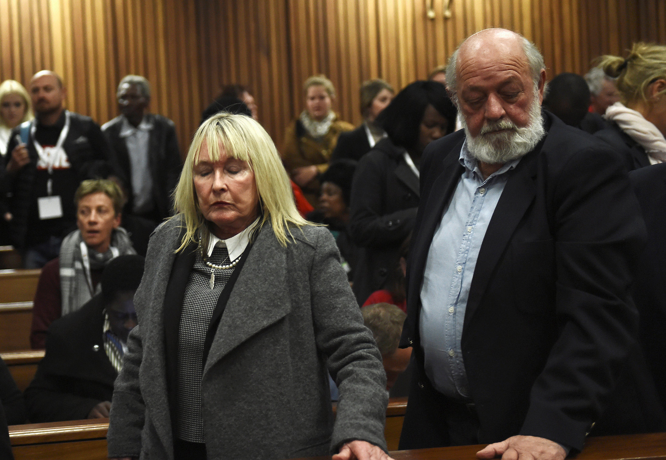 June and Barry Steenkamp react after the sentence hearing of Olympic and Paralympic track star Oscar Pistorius at the North Gauteng High Court in Pretoria, South Africa, July 6, 2016. REUTERS/Masi Losi/Pool