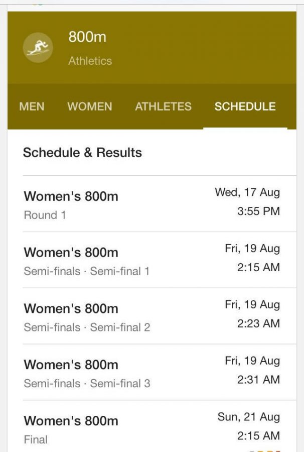 Semenya schedule