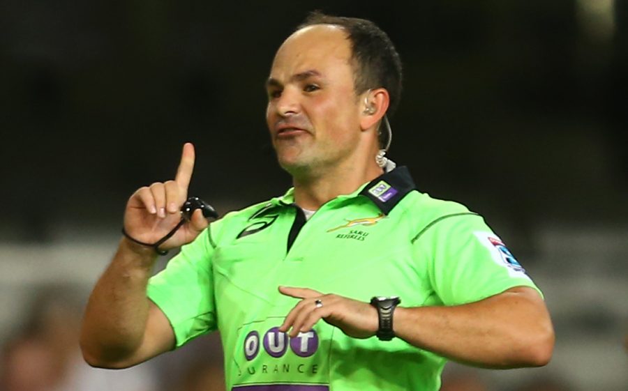 DURBAN, SOUTH AFRICA - MARCH 05: Referee Jaco Peyper (South Africa) during the 2016 Super Rugby match between Cell C Sharks and Jaguares at Growthpoint Kings Park Stadium on March 05, 2016 in Durban, South Africa. (Photo by Steve Haag/Gallo Images)sarefs16