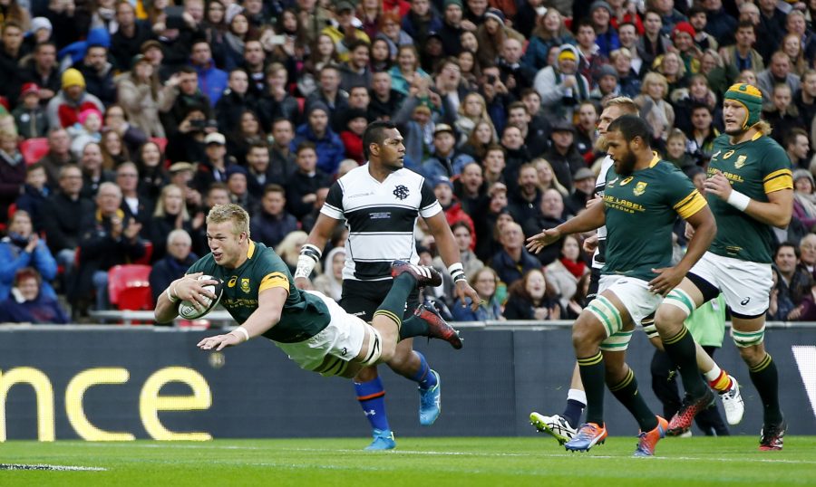 Britain Rugby Union - Barbarians v South Africa - The Killik Cup - Wembley Stadium - 5/11/16 South Africa's Pieter-Steph Du Toit scores a try Action Images via Reuters / Paul Childs Livepic 