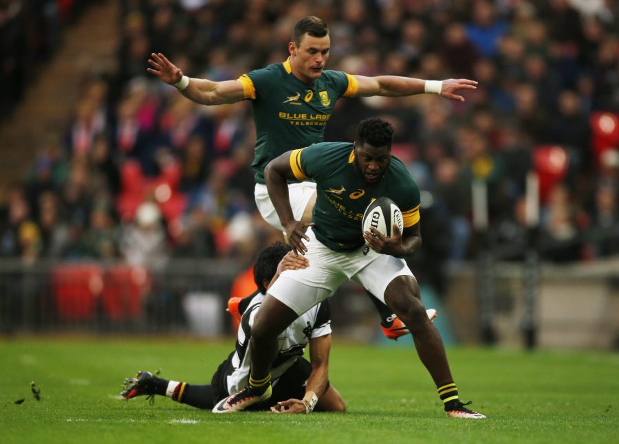 Britain Rugby Union - Barbarians v South Africa - The Killik Cup - Wembley Stadium - 5/11/16 South Africa's Jamba Ulengo is tackled by Barbarians' Melani Nanai Action Images via Reuters / Paul Childs Livepic 