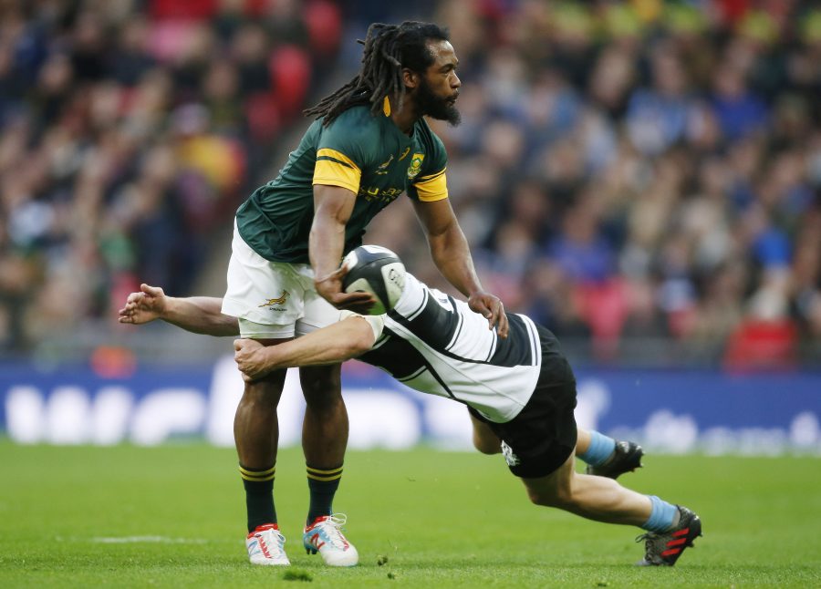 Britain Rugby Union - Barbarians v South Africa - The Killik Cup - Wembley Stadium - 5/11/16 South Africa's Sergeal Petersen is tackled by Barbarians' Matts Faddes Action Images via Reuters / Paul Childs Livepic EDITORIAL USE ONLY.