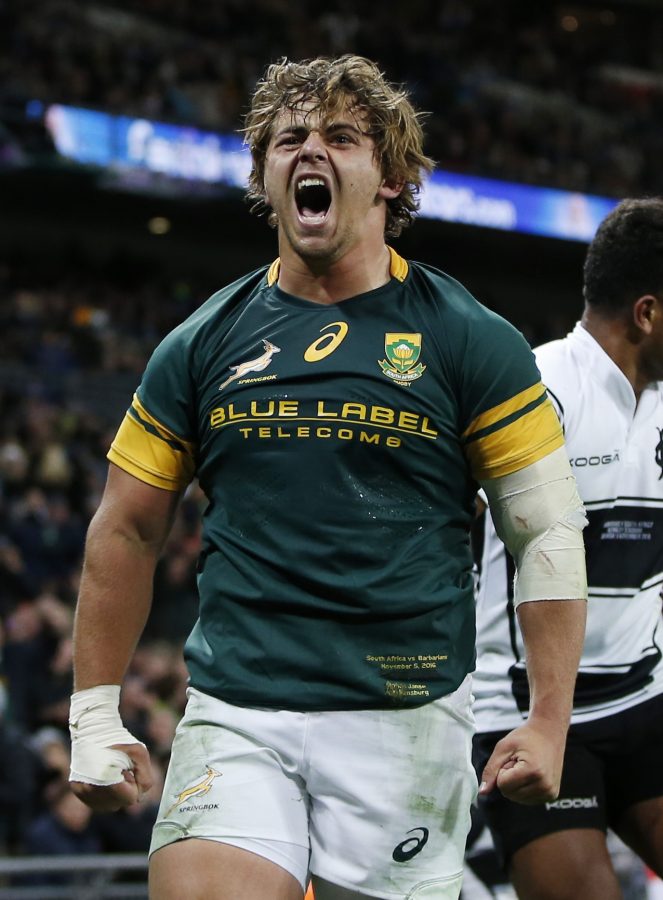 Britain Rugby Union - Barbarians v South Africa - The Killik Cup - Wembley Stadium - 5/11/16 South Africa's Rohan Janse Van Rensburg celebrates after he scores a try Action Images via Reuters / Paul Childs Livepic EDITORIAL USE ONLY.