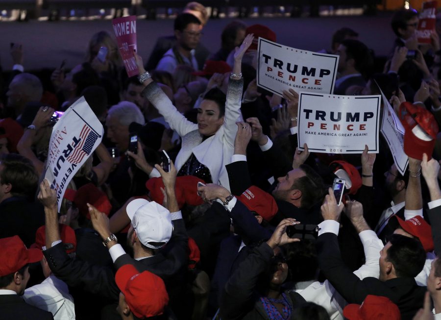 Supporters celebrate as returns come in for Republican U.S. presidential nominee Donald Trump during an election night rally in Manhattan, New York, U.S., November 8, 2016.   REUTERS/Mike Segar