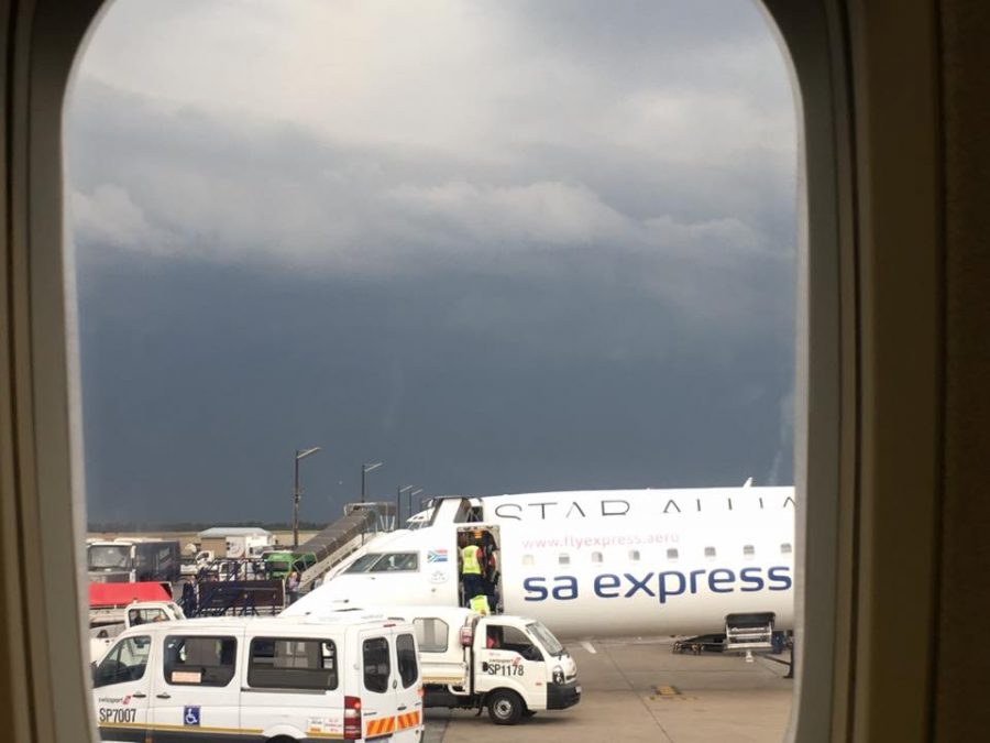 OR Tambo Airport, Thursday. Photo by Vikash Maharaj, travelling to Durban: "Take off before the storm...."
