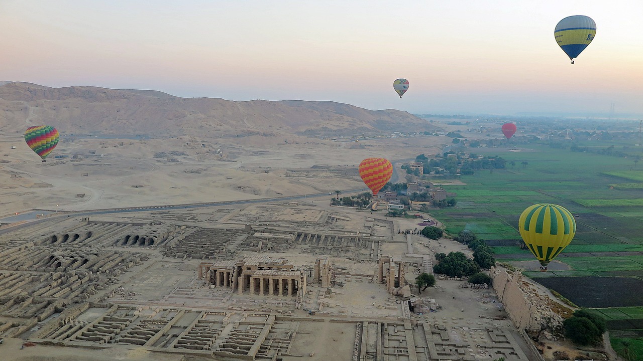 Hot air balloons near Luxor, in Egypt