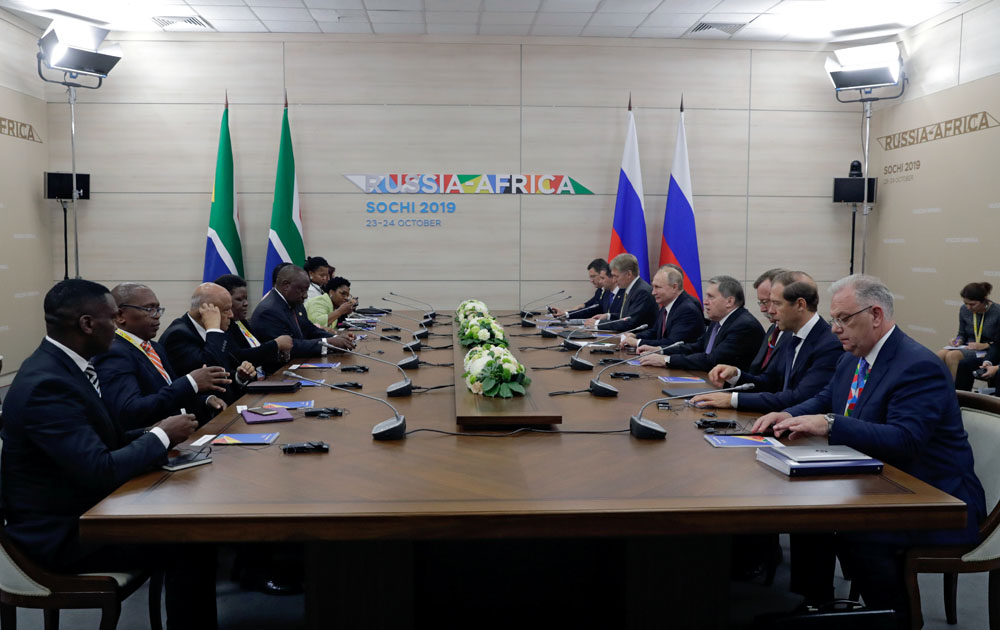 Russian President Vladimir Putin meets with South African President Cyril Ramaphosa in Sochi