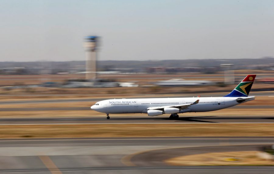 A South African Airways Airbus A340 plane prepares to take off at the O. R. Tambo International Airport in Kempton Park
