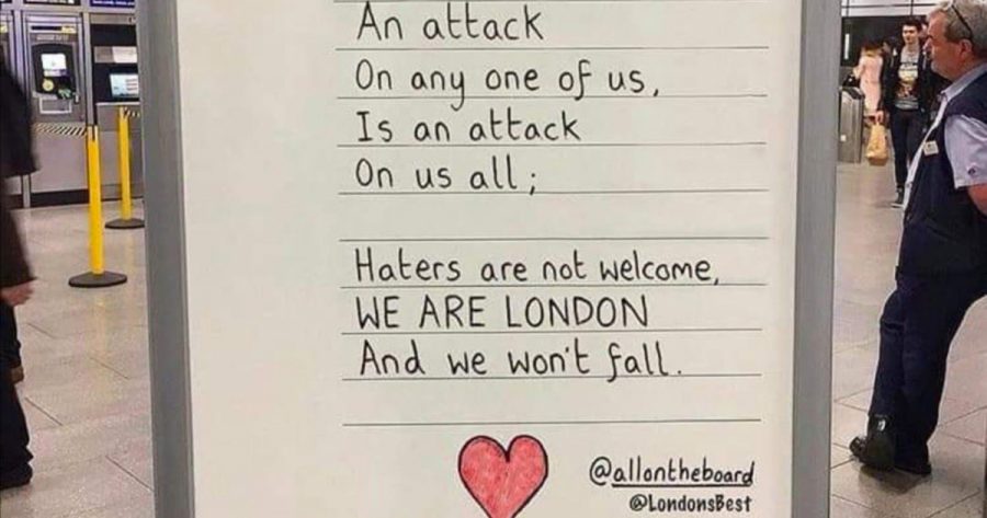 an attack on any one of us sign in london after stabbing attack