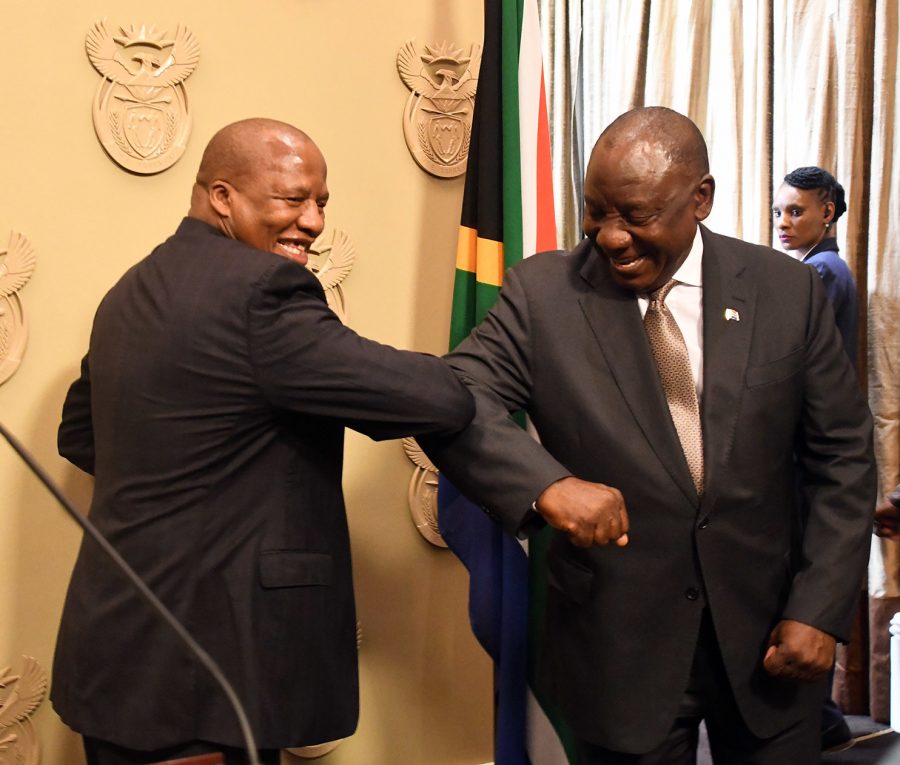 president cyril ramaphosa elbow bumping coronavirus south africa update