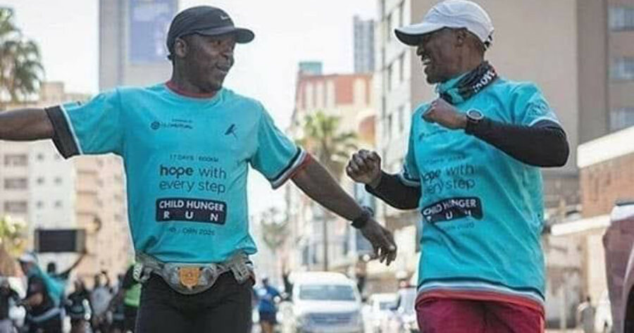 Kabelo Mabalane and Peteni Kuzwayo ran 600km in 17 days to raise money for hungry children. Photo: FB/Peteni M Kuzwayo