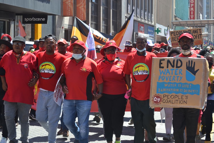 SAFTU members protest next to the Gauteng Legislature in Central Johannesburg as part of the nationwide strike by unions on Wednesday. Photo: Zoë Postman