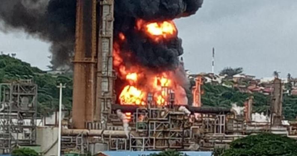 Engen refinery fire in Durban South Africa after an explosion on Friday morning, 4 December 2020. Photo supplied.