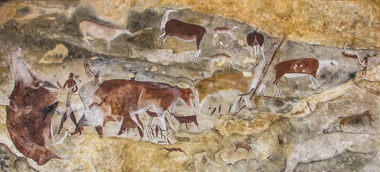 Detail of the ceiling paintings of the San people in the Drakensberg, South Africa. Courtesy © Stephen Townley Bassett