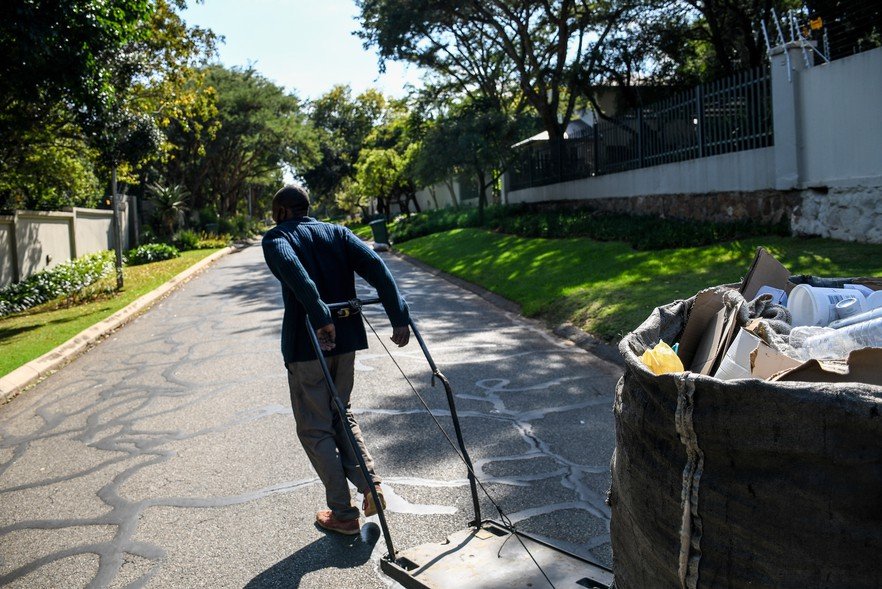 Refuoe Mokuoane spends his days collecting items to recycle in Sandton and other surrounding suburbs. Photo: Julia Evans