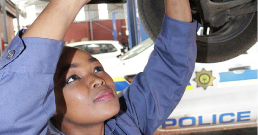 Female Mechanic Constable Thulile Gwala breaking gender stereotypes. Photo: SAPS