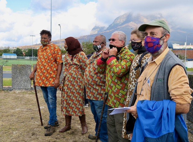 Professor Leslie London, seen here at the front of a group of civic and traditional leaders opposing the River Club development, was attacked in an email apparently sent by the First Nations Collective. Photo: Steve Kretzmann