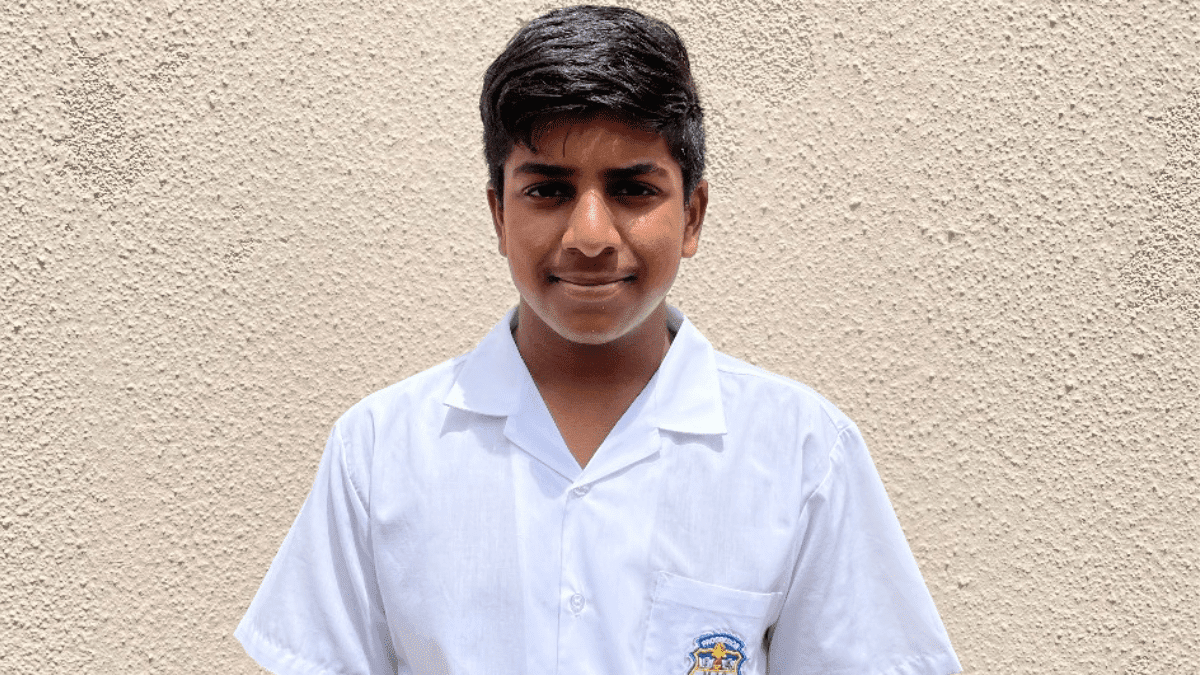 Pictured above: Nikhil Rathilall, a 13-year-old star student from Muizenberg, Cape Town.
