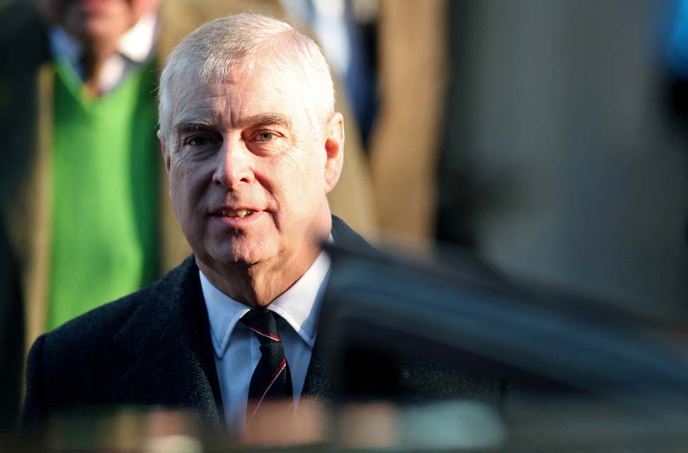 FILE PHOTO: Britain's Prince Andrew leaves St. Mary the Virgin church in Hillington