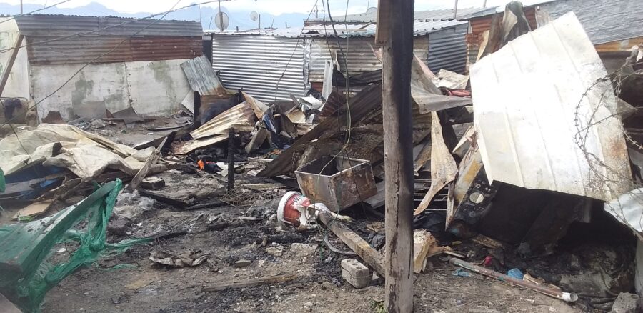 Two shacks burned down in a fire in Khayelitsha on Thursday morning. Photo: Nombulelo Damba-Hendrick