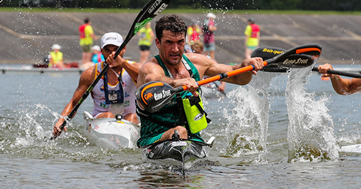 Andy Birkett won the gold medal in the men's marathon final at the Oak Mountain State Park at the World Games on Tuesday. Photo: Balint Vekassy / ICF